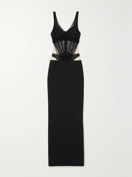  David Koma David Koma - Cutout Lace And Cady Maxi Dress - Black 