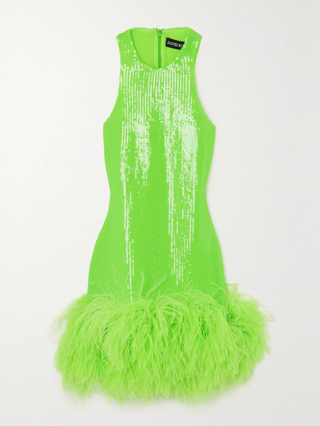  David Koma David Koma - Feather-trimmed Sequined Chiffon Mini Dress - Green 