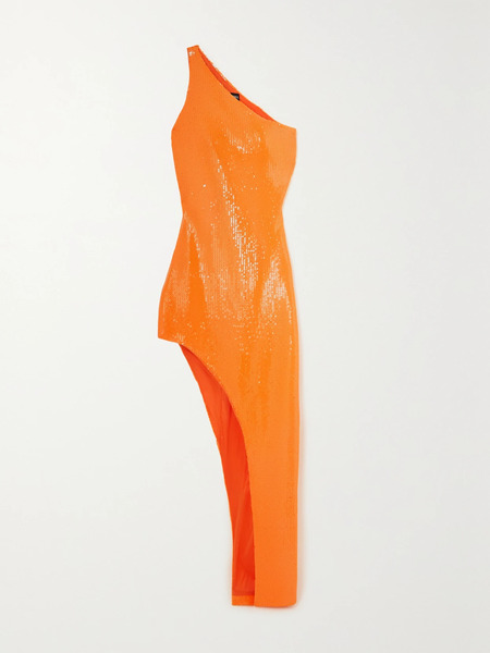  David Koma David Koma - One-shoulder Asymmetric Sequined Crepe Midi Dress - Orange 