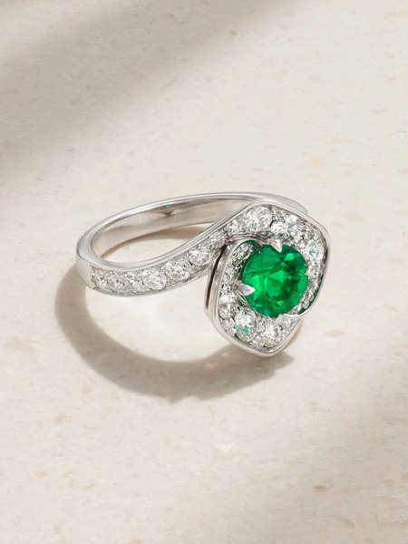  David Morris David Morris - Frozen Kiss 18-karat White Gold, Diamond And Emerald Ring - 52 