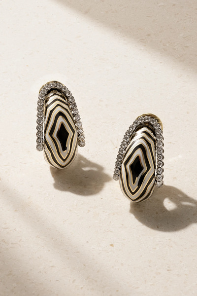  David Webb David Webb - Vreeland Zebra 18-karat Gold, Platinum, Diamond And Enamel Clip Earrings - Multi 