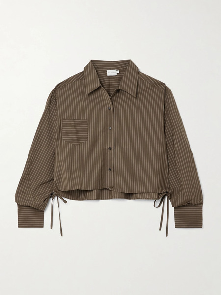  Deiji Studios Deiji Studios - Cropped Tie-detailed Pinstriped Wool Shirt - Brown 