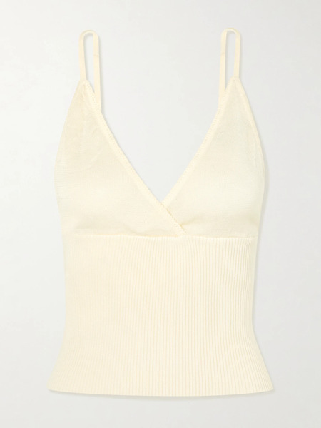  Deiji Studios Deiji Studios - Cross Panel Cropped Ribbed Linen Top - Off-white 