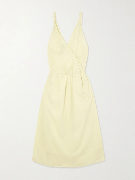  Deiji Studios Deiji Studios - Crossed Wrap-effect Striped Organic Cotton Midi Dress - Yellow 