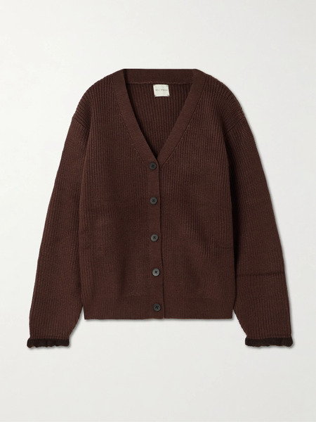  Deiji Studios Deiji Studios - Flounce Recycled Ribbed-knit Cardigan - Burgundy 