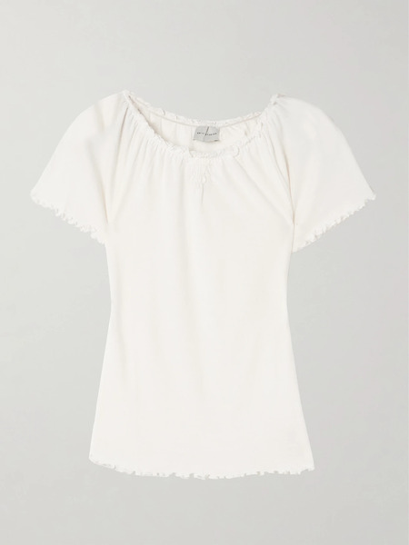  Deiji Studios Deiji Studios - Flounce Shirred Cotton And Wool-blend Top - Cream 