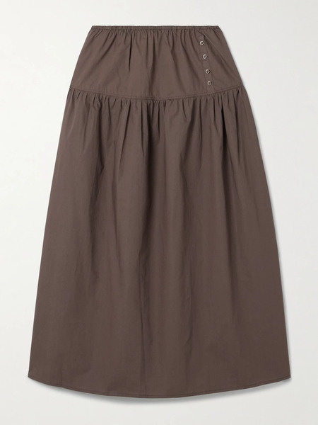  Deiji Studios Deiji Studios - Gathered Organic Cotton-poplin Midi Skirt - Brown 