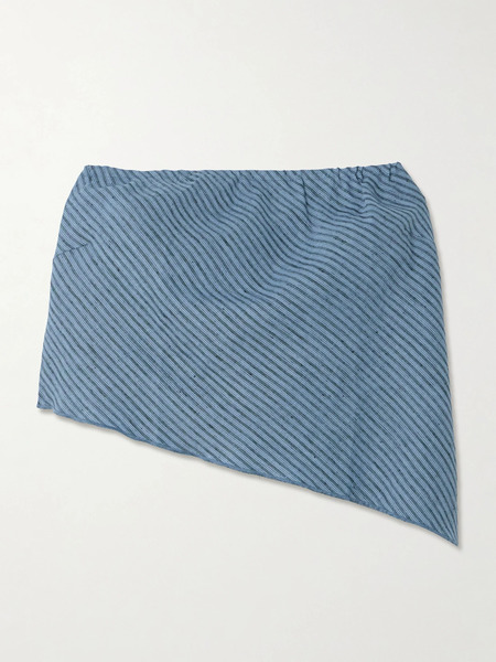  Deiji Studios Deiji Studios - Line Strapless Asymmetric Striped Organic Linen Top - Blue 