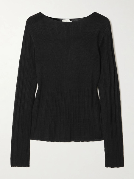  Deiji Studios Deiji Studios - Open Work Ribbed Ecovero™-blend Top - Black 