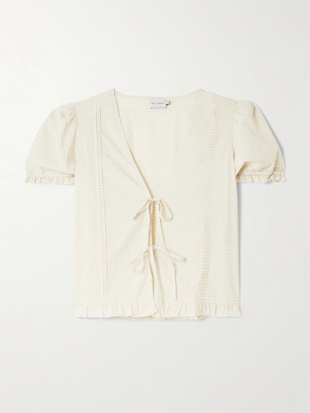  Deiji Studios Deiji Studios - Pintuck Tie-detailed Checked Cotton-poplin Blouse - Ivory 