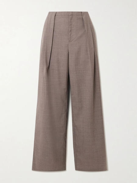  Deiji Studios Deiji Studios - Pleated Pinstriped Wool-twill Wide-leg Pants - Gray 