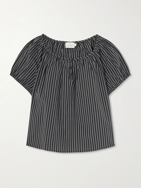  Deiji Studios Deiji Studios - Striped Organic Cotton-poplin Top - Dark Gray 