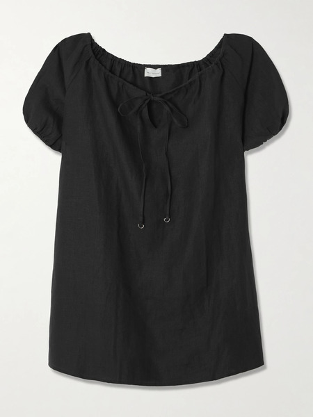  Deiji Studios Deiji Studios - Tie-detailed Linen Mini Dress - Black 