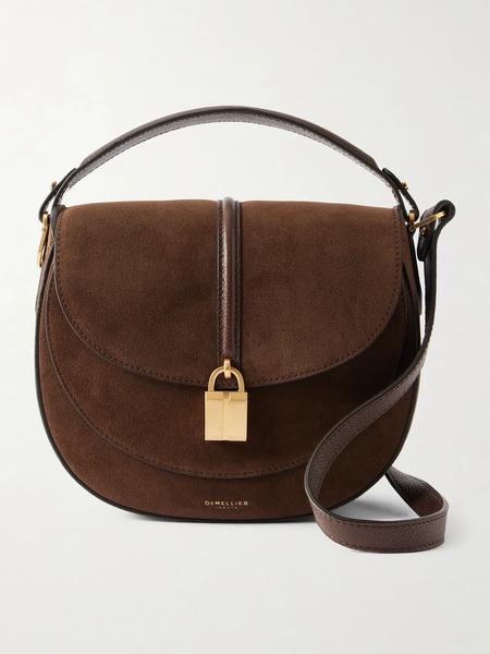  Demellier Demellier - The Siena Saddle Suede And Textured-leather Shoulder Bag - Dark Brown 