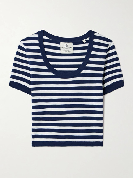  Denimist Denimist - Cropped Striped Recycled Stretch-knit Sweater - Navy 