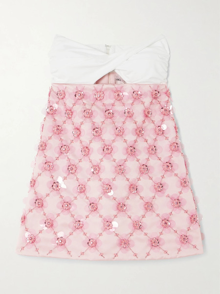  Des Phemmes Des Phemmes - Strapless Twist-front Jersey And Embellished Duchesse-satin Mini Dress - Blush 
