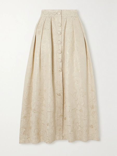  Destree Destree - Irving Pleated Metallic Floral Brocade Maxi Skirt - Ecru 