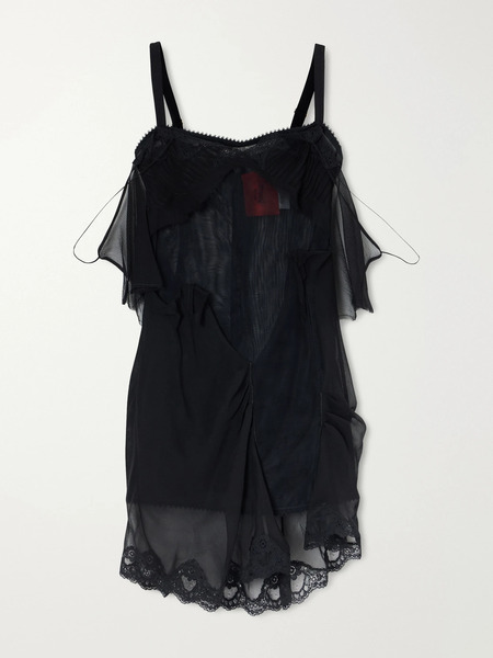  Dilara Findikoglu Dilara Findikoglu - Cold Morning Lace-trimmed Sheer Tulle Mini Dress - Black 