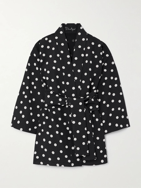  Dima Ayad Dima Ayad - Belted Polka-dot Textured-crepe Jacket - Black 