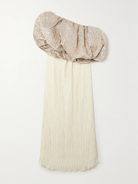 Dima Ayad Dima Ayad - Convertible Popcorn Lamé And Plissé-crepe Gown - Gold 