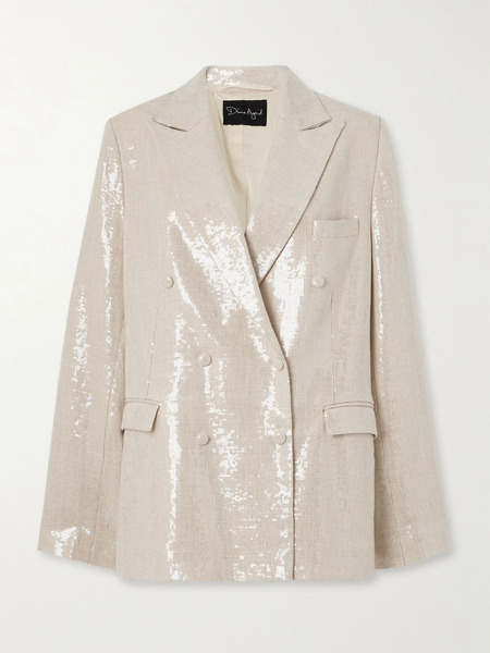  Dima Ayad Dima Ayad - Double-breasted Sequined Gauze Blazer - Beige 