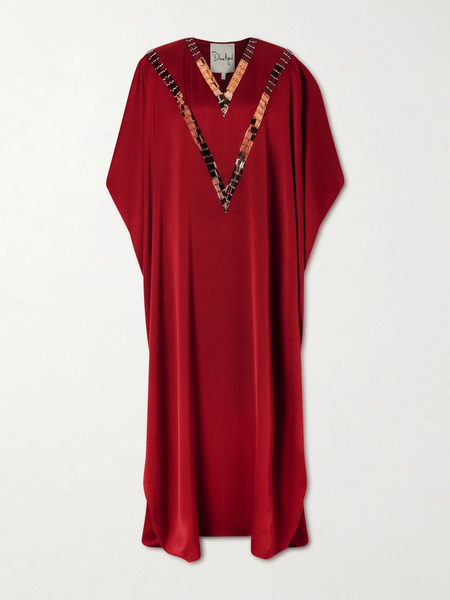  Dima Ayad Dima Ayad - Embellished Faille Kaftan - Burgundy 