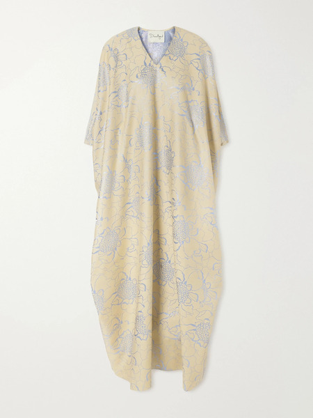  Dima Ayad Dima Ayad - Floral-embroidered Woven Kaftan - Yellow 