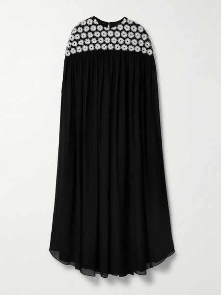  Dima Ayad Dima Ayad - Gathered Embroidered Tulle And Georgette Maxi Dress - Black 