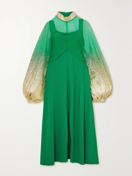  Dima Ayad Dima Ayad - Layered Crepe And Metallic Chiffon Gown - Green 