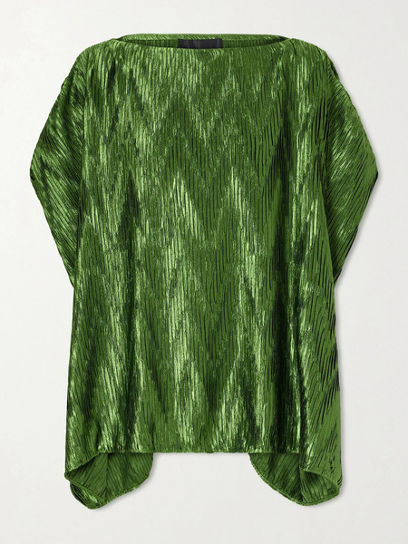  Dima Ayad Dima Ayad - Metallic Plissé-satin Blouse - Green 