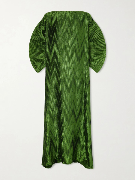  Dima Ayad Dima Ayad - Metallic Plissé-satin Gown - Green 