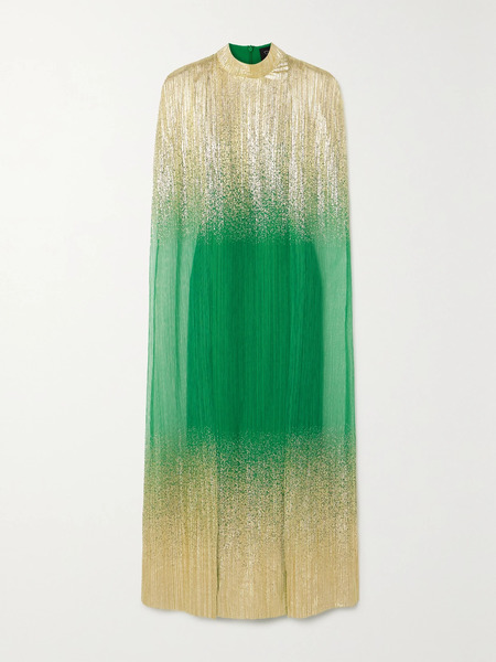  Dima Ayad Dima Ayad - Metallic Plissé-tulle Gown And Cape Set - Green 