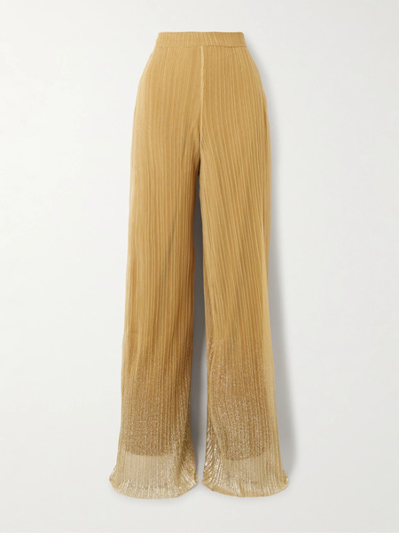  Dima Ayad Dima Ayad - Metallic Plissé Tulle Wide-leg Pants - Gold 