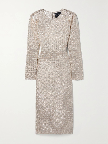  Dima Ayad Dima Ayad - Metallic Popcorn Midi Dress - Gold 