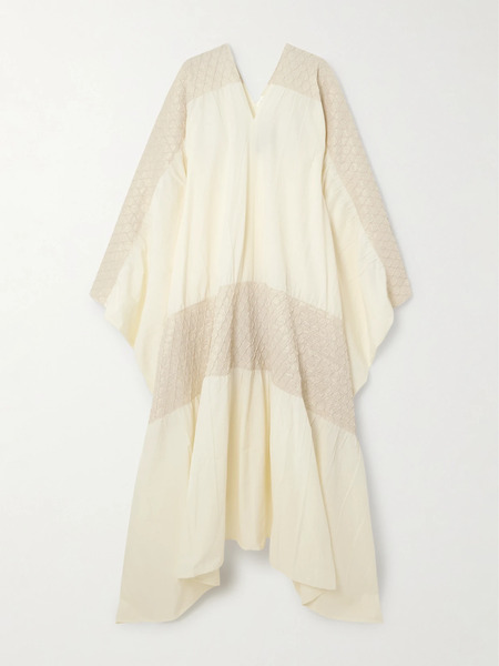  Dima Ayad Dima Ayad - Metallic Textured-knit And Poplin Kaftan - Cream 