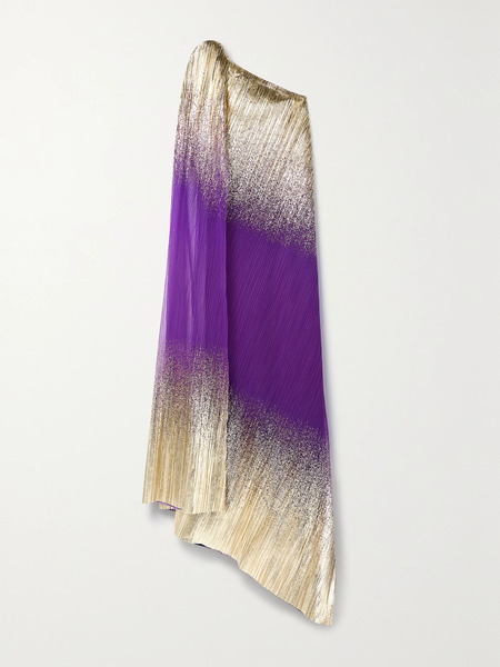  Dima Ayad Dima Ayad - One-shoulder Ombré Metallic Plissé-tulle Gown - Purple 