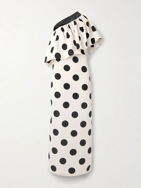  Dima Ayad Dima Ayad - One-shoulder Sequined Polka-dot Faille Maxi Dress - Ivory 