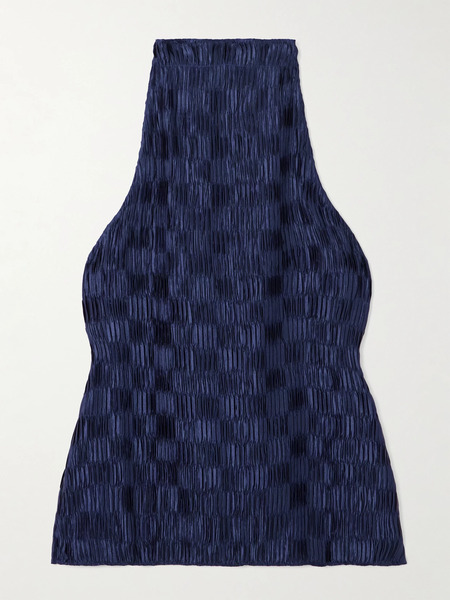  Dima Ayad Dima Ayad - Plissé-satin Halterneck Top - Navy 