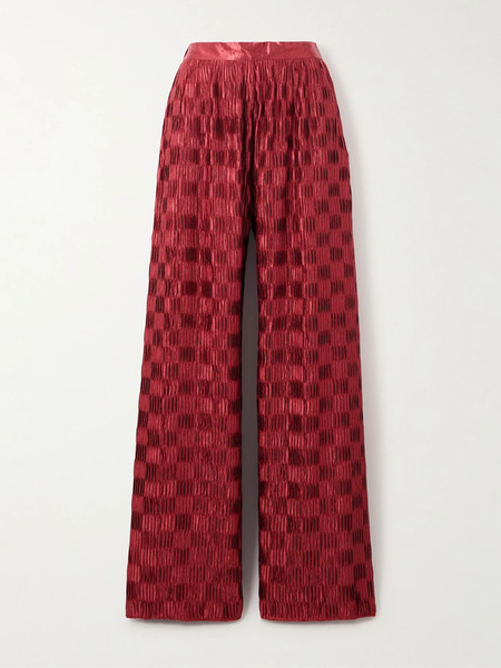  Dima Ayad Dima Ayad - Plissé-satin Wide-leg Pants - Burgundy 
