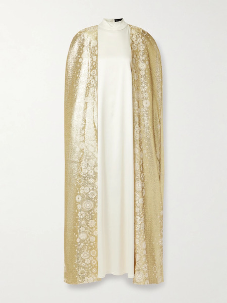  Dima Ayad Dima Ayad - Satin And Metallic Jacquard Satin Gown And Cape Set - Cream 