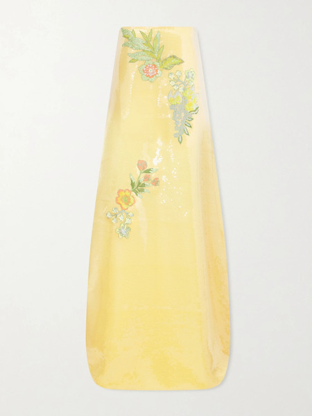  Dima Ayad Dima Ayad - Strapless Embroidered Sequined Organza Gown - Yellow 