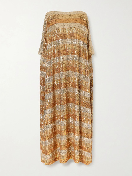  Dima Ayad Dima Ayad - Striped Sequined Crepe Kaftan - Bronze 