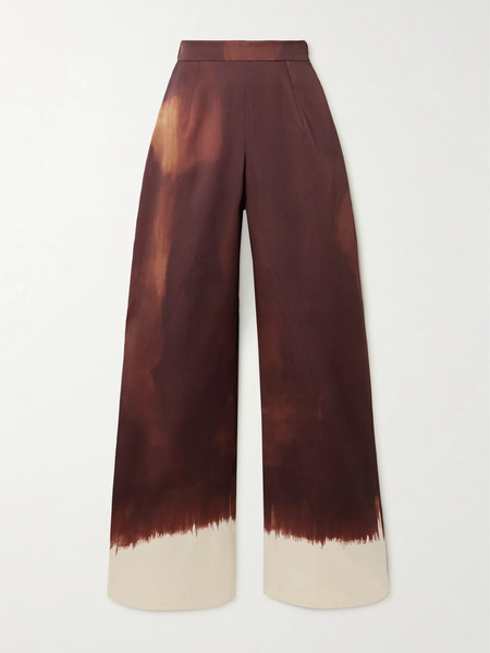  Dima Ayad Dima Ayad - Tie-dyed Satin-twill Wide-leg Pants - Brown 