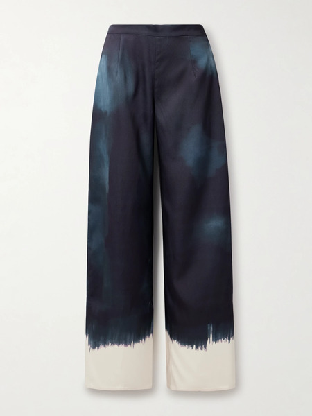  Dima Ayad Dima Ayad - Tie-dyed Satin-twill Wide-leg Pants - Navy 