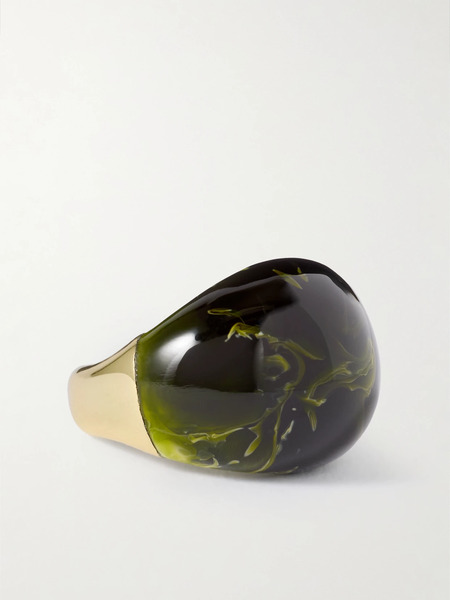  Dinosaur Designs Dinosaur Designs - Large Gold-tone And Resin Ring - Army Green 