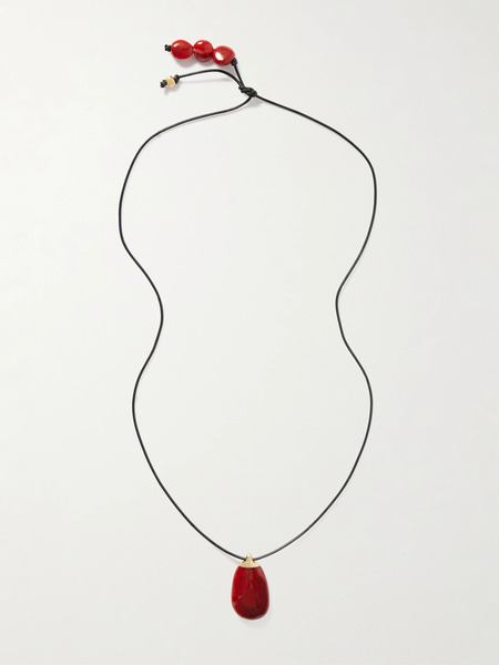  Dinosaur Designs Dinosaur Designs - River Rock Gold-plated, Resin And Leather Necklace - Burgundy 