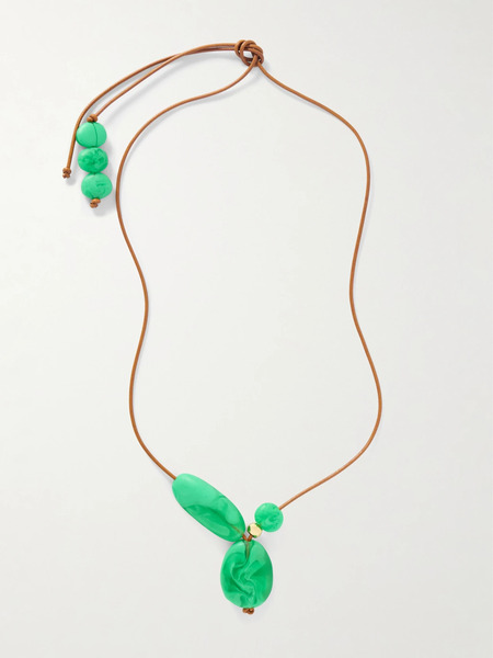  Dinosaur Designs Dinosaur Designs - Rock Cluster Leather, Resin And Gold-tone Necklace - Bright Green 