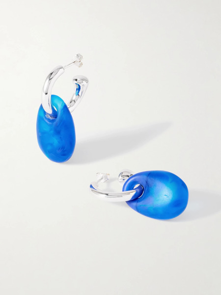  Dinosaur Designs Dinosaur Designs - Small River Rock Silver-tone And Resin Hoop Earrings - Cobalt Blue 