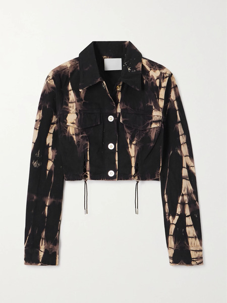  Dion Lee Dion Lee - Cropped Fringed Printed Denim Jacket - Black 