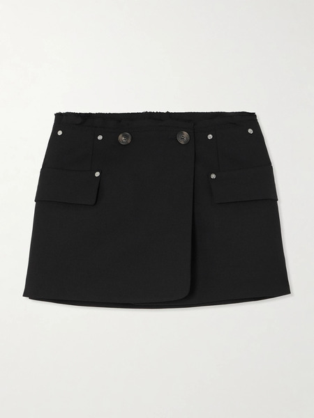  Dion Lee Dion Lee - Wrap-effect Embellished Frayed Wool-blend Mini Skirt - Black 